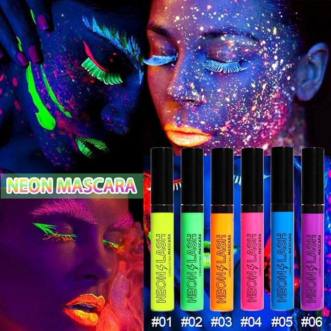 2 Colored Mascara for Eyelashes Set,Red Purple Halloween Fluorescent Colorful Waterproof Long lasting Charming Voluminous Mascara for Women Cruelty Free Vegan Eye Makeup (04# Red &06# Purple)