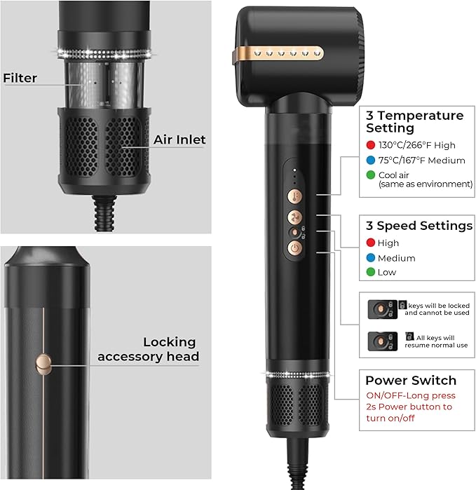 7 in ONE Hair Dryer Brush, Powerful Blow Dryer Brush with Auto- Wrap Curler, Detachable Fast Drying, Volumizing, Curling, Straightening, Ionic Hair Dryer with Diffuser, Hair Styling Tools Storage Case