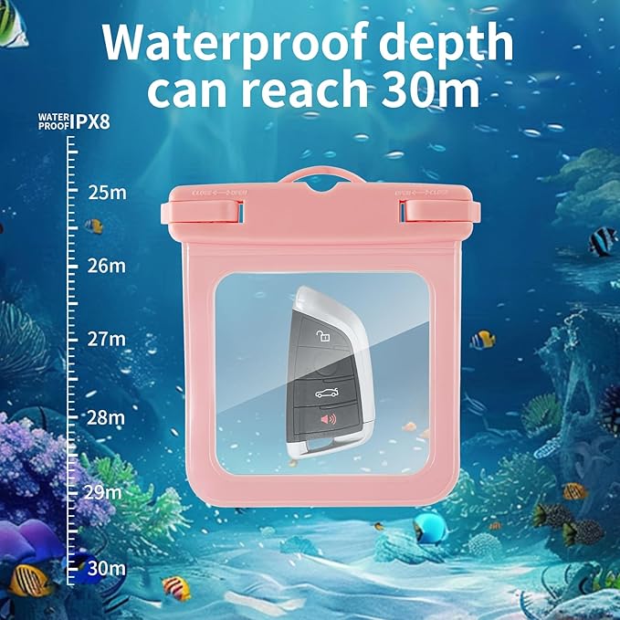 2 Pack Submersible Waterproof Wallet Dry Car Key Fob Case Bag,Swimming Surfing Water Sports Small Waterproof Pouch Holder for Door Ship Card Credit ID Card Driver Fishing License Cash Coins-Pink