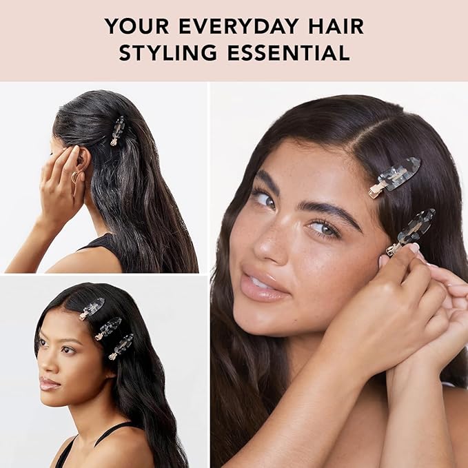 Kitsch Creaseless Hair Clips for Women - No Bend, No Crease Hair Clips For Styling, Makeup Application and Face Wash - Recycled Acrylic - 4pcs Black Terrazzo