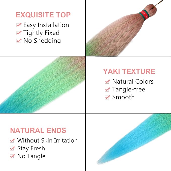 ombre Pink-Blue Pre stretched Braiding Hair 2 Packs Pre feathered Braid Hair Extensions 30 Inches Hair Braids