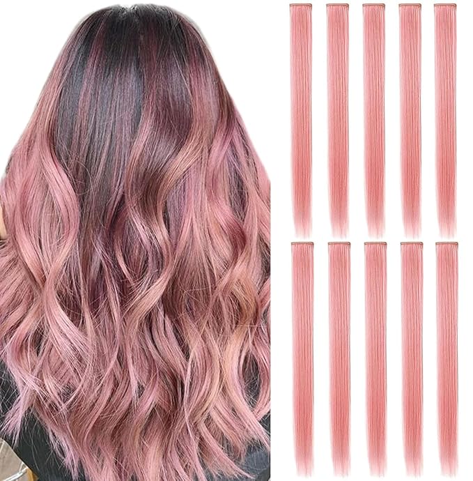 14 PCS Princess Party Highlights Clip in Smoky Pink Hair Extensions Christmas Costumes Wig for Woman(Light Pink)