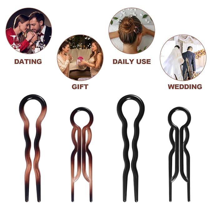 4pcs Hair Pin, 2 Styles 2025 New Elegant French Twist U-Shaped Hairpin Clips Accessories Supplies for Women All Hair Types & Any Occasion