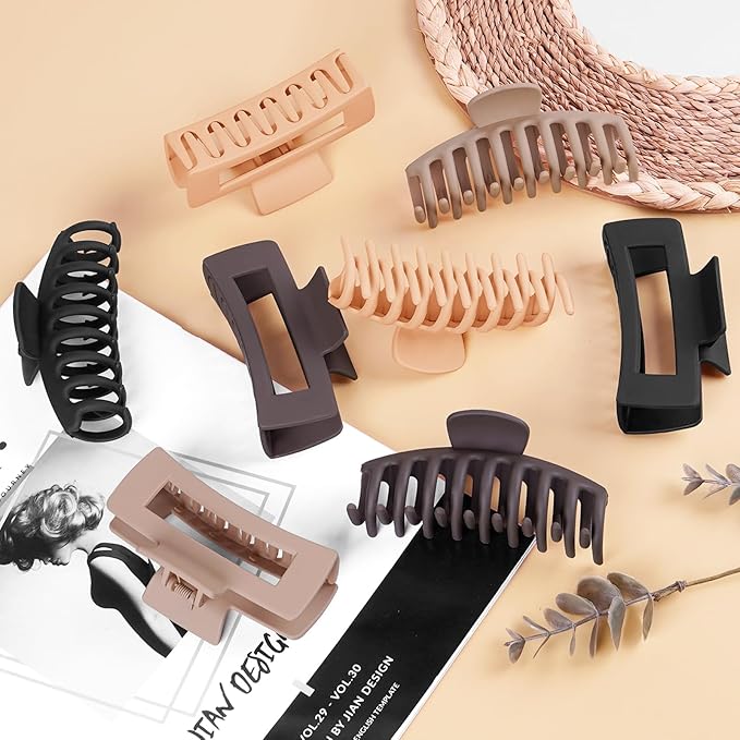 TOCESS 8 Pack Neutral Big Hair Claw Clips for Women Large Claw Clip for Thin Thick Curly Hair 90's Strong Hold 4.33 Inch Nonslip Matte Hair Clips