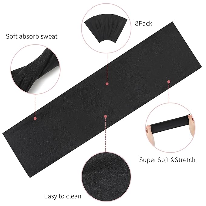 8 Pack Sport Headbands for Women, Elastic Soft Fabric Non-Slip Hair Bands Hair Warp for Daily Workout Yoga Running Sports
