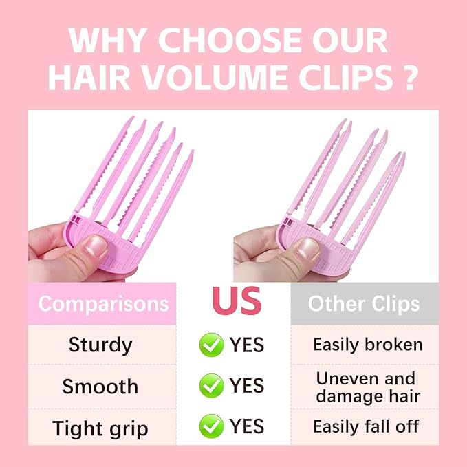 2PCS Volumizing Hair Clips for Women, Hair Volume Clip Styling Tools Volumizing Comb for Fluffy Bangs Clips for Root Lift Hair Styling Tools, Root Booster Clips, Rose Red