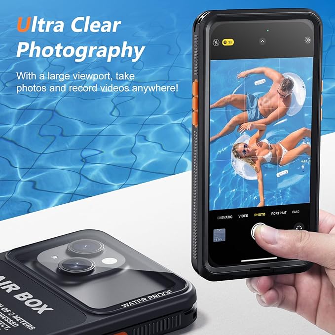Mitywah Waterproof Case for iPhone, Underwater Snorkeling Diving Phone Case for iPhone 15 14 13 12 /15Pro 14Pro 13Pro 12Pro, HD Underwater Photography Snorkeling Case Travel Essentials Black