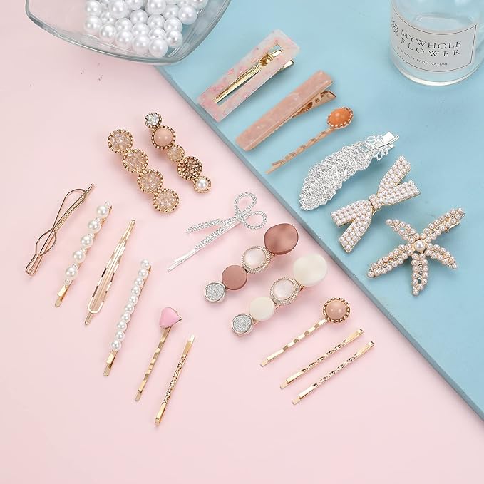 20 Pieces Pearl Hair Clips Set, Hair Barrettes Acrylic Resin Sweet Decorative Bobby Pins Hairpin Headwear Hair Accessories Headwear for Women and GirlsâŚ