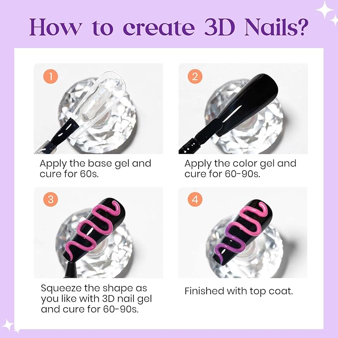 MIZHSE 3D Nail Gel - Nail Art Sculpting Gel 15g Color Changing Purple Orange 3D No Wipe Nail Design Molding for Nails Supply U V LED Home DIY