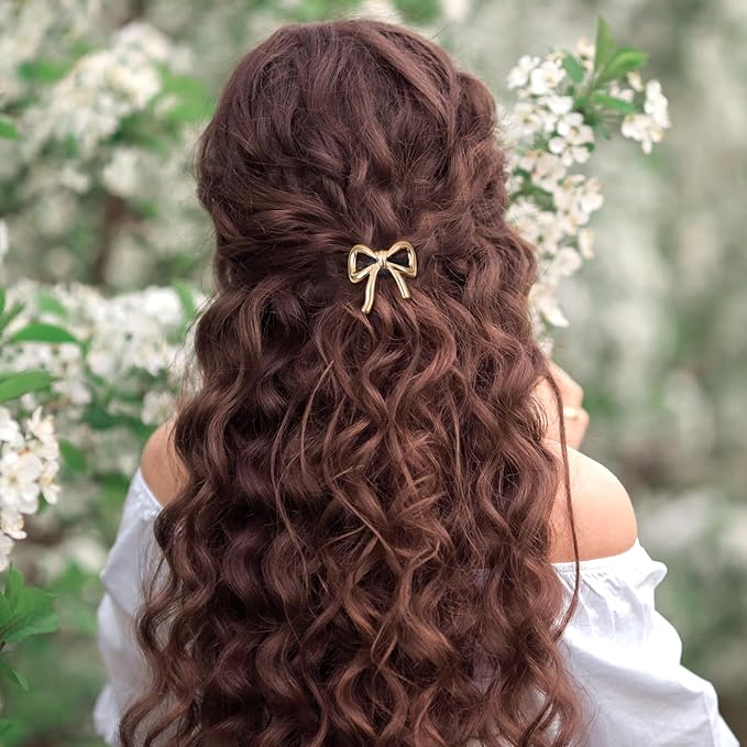 4 Pcs Bowknot Hair Ties for Women Elegant Gold Silver Bow Ponytail Holder Metal Elastic Hair Scrunchies Cute Rubber Bands Hair Ropes for Girls Thick Thin Curly Hair Styling Accessories