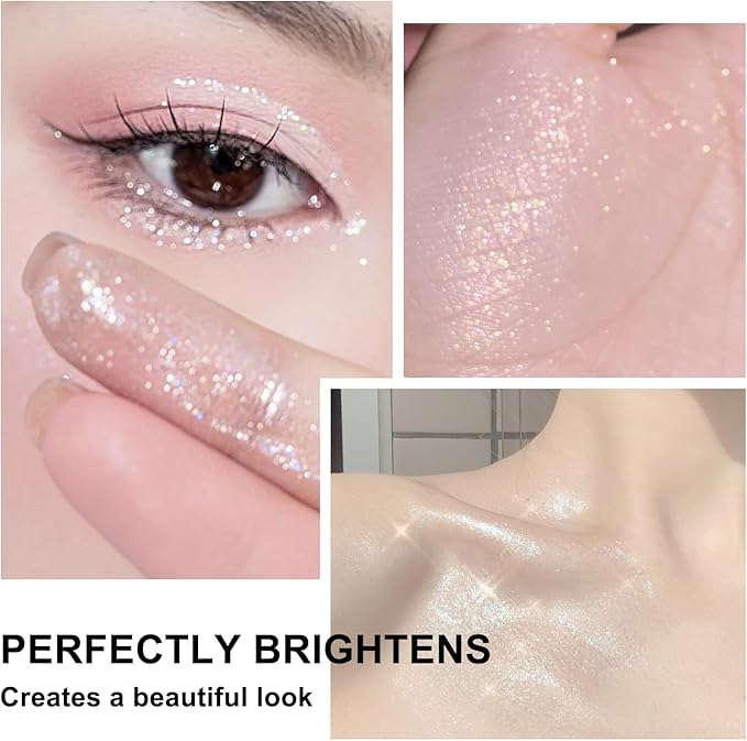 Hair and Body Glitter Spray, Holographic Glitter Highlighter Powder, Face Body Clothes Shiny Glitter, Loose Shimmer Hairspray Festival Rave Prom Accessories (Peal White)