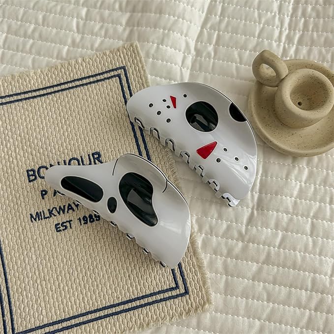 2 Pcs Halloween Big Hair Claw Clip Ghost Face Hairpin Masks Punk Ponytail Scream Grimaces Scary Styling Shark Clip Funny Hair Accessories Halloween Styling