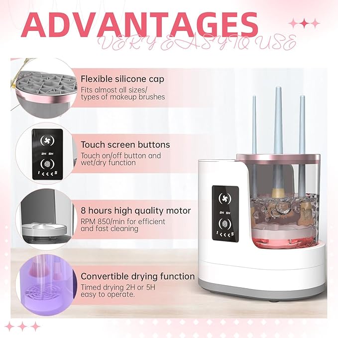 3-In-1 Makeup Brush Cleaner Machine, Electric Makeup Brush Cleaner & Dryer-Fast, Efficient Brush Cleaning, Drying, and Sanitizing for Flawless, Hygienic Makeup Application