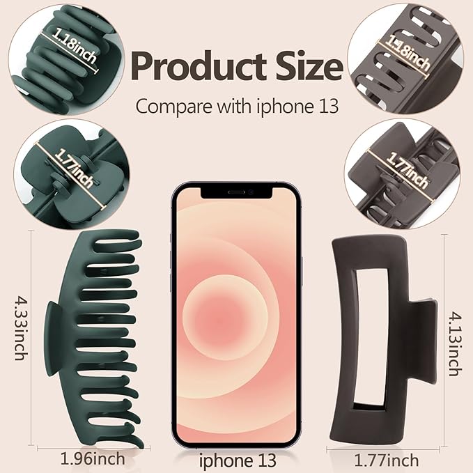 TOCESS 8 Pack Big Hair Claw Clips for Women Large Claw Clip for Thin Thick Curly Hair 90's Strong Hold 4.33 Inch Nonslip Neutral Matte Hair Clips