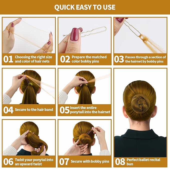 Teenitor Hair Nets and U-Pins Set - 40 Invisible Mesh Nets with Elastic Edge, 80 U-Shaped Pins for Ballet Buns, Sleeping, Wigs (Light Linen)