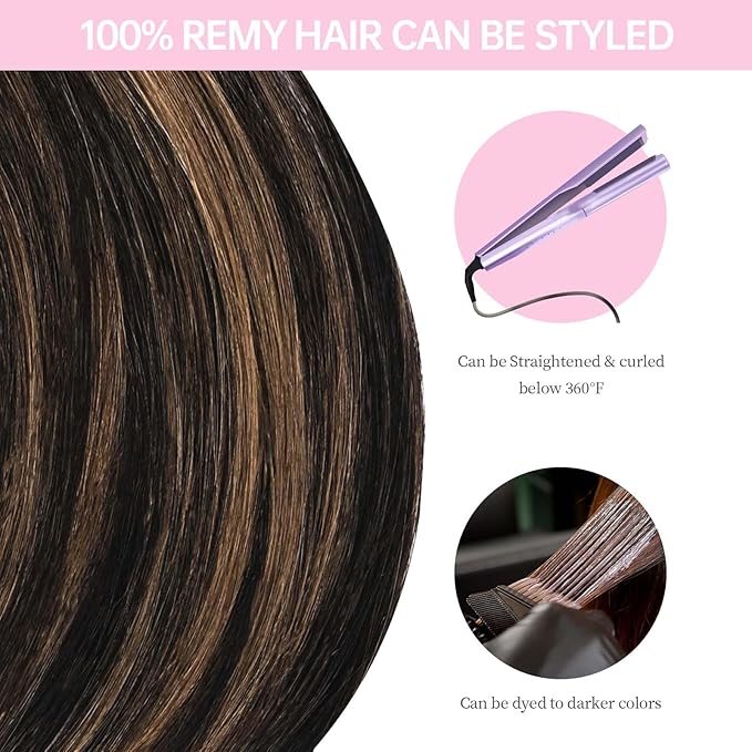 #1B/6/1B Tape in Hair Extensions Human Hair, 18inch 20Pcs Balayage Natural Black to Chestnut Brown Balayage Hair Extensions,Straight Silky 50g Remy Tape ins for Women Girls