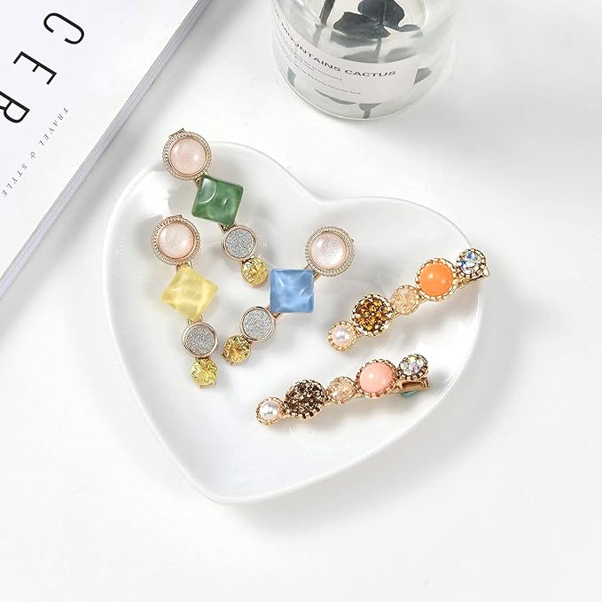 Mehayi 20 PCS Pearls and Acrylic Resin Hair Clips, Handmade Hair Barrettes, Marble Alligator bobby pins, Glitter Crystal Geometric Hairpin, Elegant Gold Hair Accessories, Gifts for Women Girls