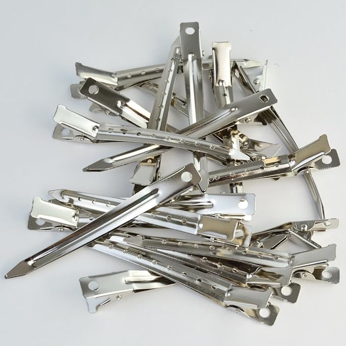 24 Packs Duck Bill Clips, Bantoye 3.5 Inches Rustproof Metal Alligator Curl Clips with Holes for Hair Styling, Hair Coloring, Silver