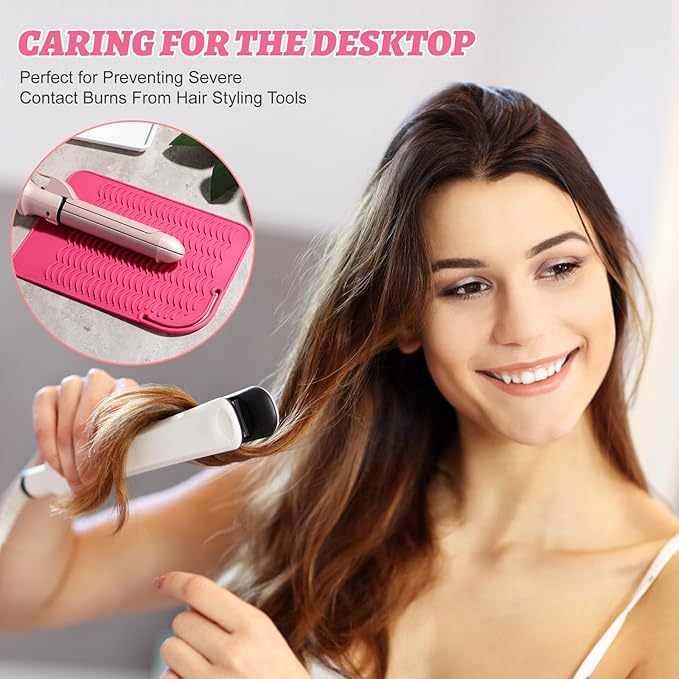 Oneleaf Portable Heat Insulated Silicone Mat – Designed for Curling & Flat Irons, Hair Straighteners – Versatile and Durable Heat Resistant Silicone Pouch for Hair Styling Tools-Pink
