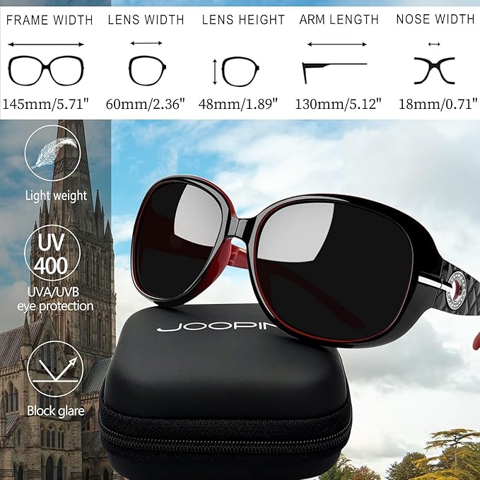 Joopin Big Womens Sunglasses Polarized Trendy Sun Glasses Large Rectangle UV Protection Rhinestone Sunnies