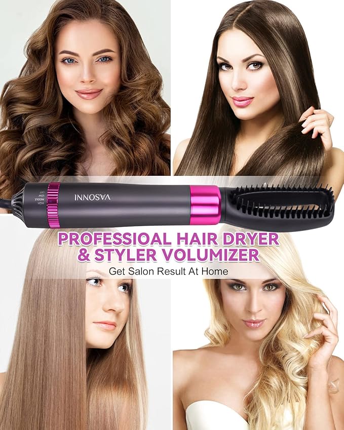 5 in 1 Hair Dryer Brush, Negative Ion Electric Hot Air Blow Dryer Brush Comb (black-red)