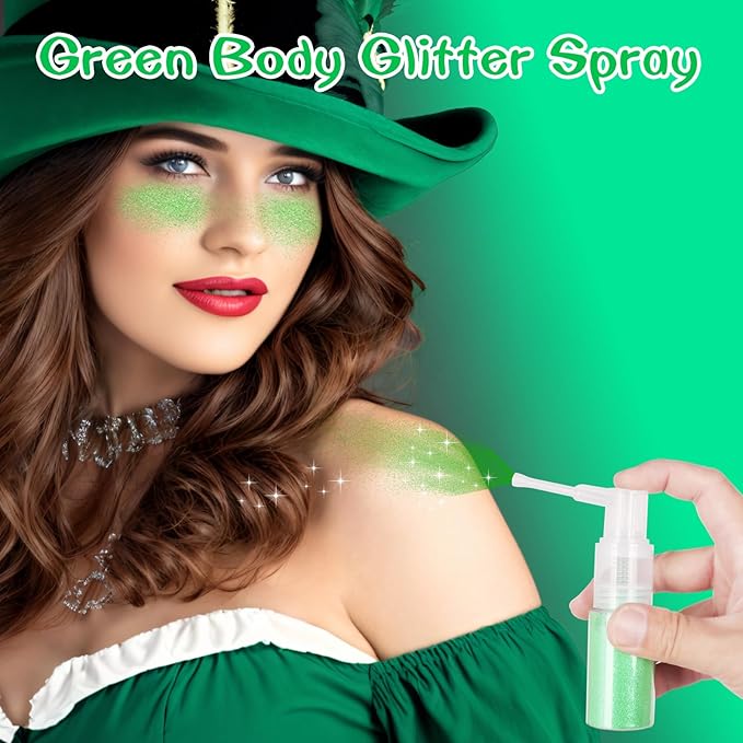 MEICOLY Green Hair Body Glitter Spray for St Patricks Day,Green Hairspray,Fine Glitter for Clothes,Loose Shimmer Spray for Festival Rave,Stage Performance,25g
