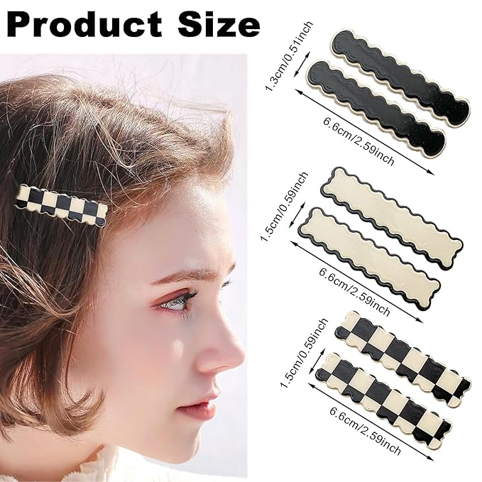18 PCS Acrylic Cute Checker Hair Clips, Simple Geometric Duckbill Clips, Korean Styling Minimalist Hair Barrettes for Women and Girls Hair Accessories(Black and White)
