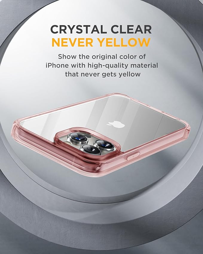 Miracase Glass Series for iPhone 15 Pro Max Case 6.7 Inch, Full-Body Drop Proof Phone Case for iPhone 15 Pro Max with Built-in 9H Tempered Glass Screen Protector + Camera Protector, Clear Pink