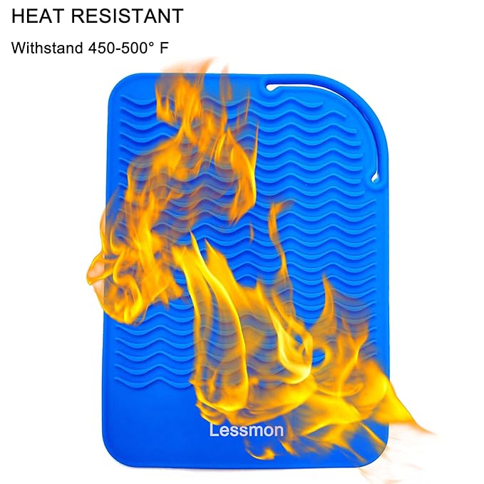 Heat Resistant Mat for Curling Irons, Hair Straightener, Flat Irons and Hair Styling Tools 9" x 6.5", Blue