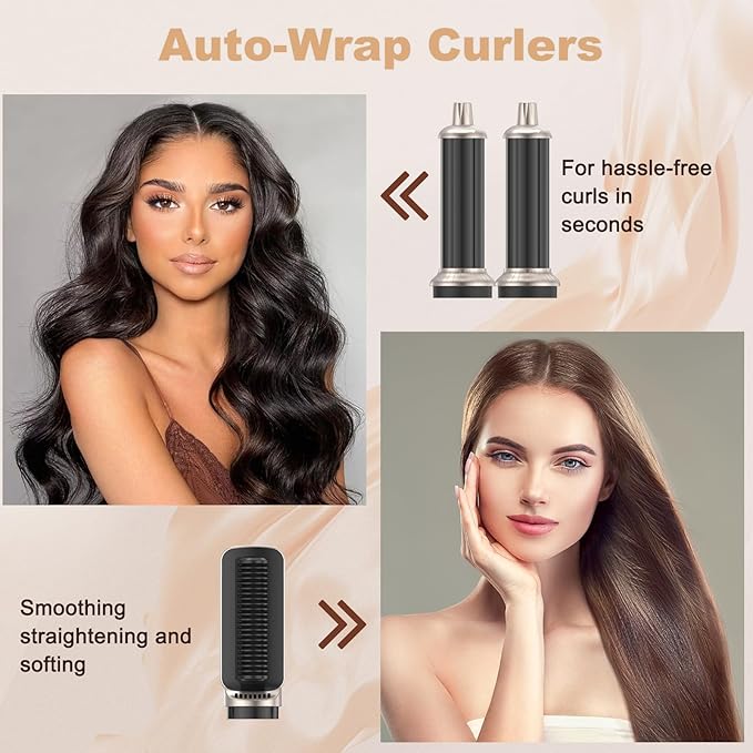 Air Styler Hair Dryer Brush - 6 in 1 Hair Styler Ionic Auto Wrap Hot Air Curler Blow Dryer Brush, 38m/s High Speed Blowout Airflow Hair Dryer Multi Styler Fast Drying Styling for Curly/Straight Hair