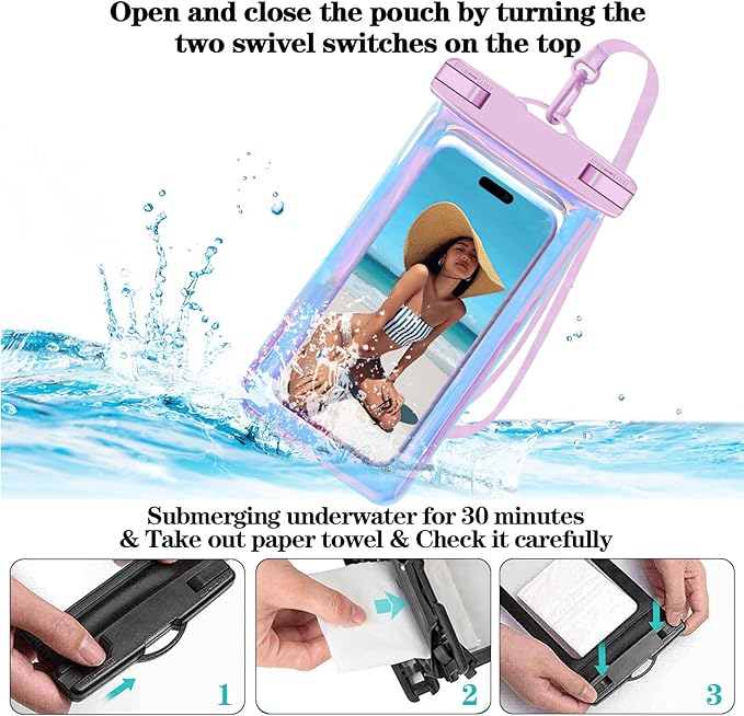2 Pack Iridescence Universal Waterproof Phone Pouch, Large Phone Waterproof Case Dry Bag (Protection Level: IP68) Outdoor Sports for Apple iPhone,Samsung,and up to 7.5" (Iridescence 2 Pack)