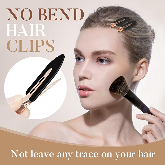 D 8 Pcs Hair Clips - No Crease Hair Clips - Flat Makeup Clips for Women and Girls - Creaseless Hair Clips for Hairstyling Bangs Salon Rose Gold Handle - Black