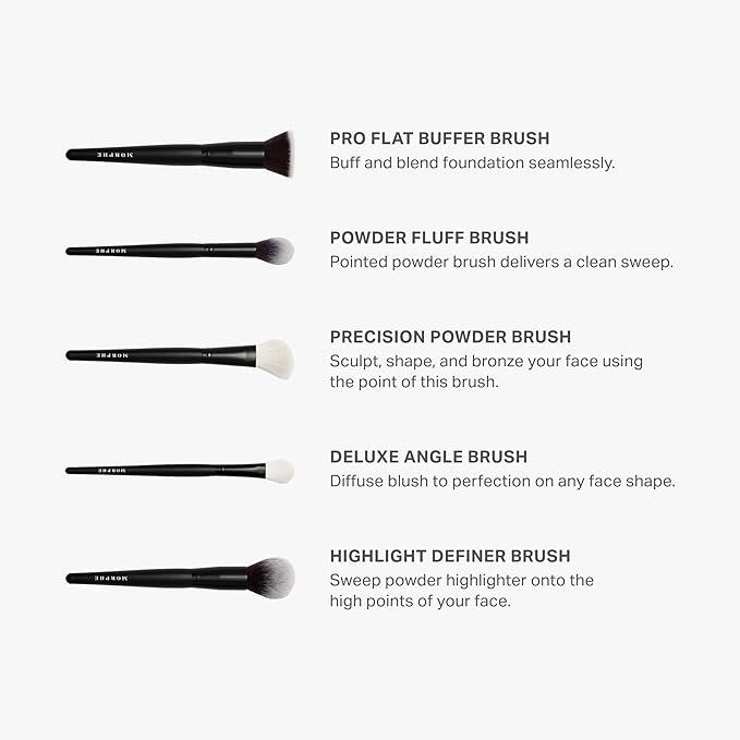Morphe Face The Beat Makeup Brushes - 5 Piece Makeup Brush Set with Foundation, Blush, Contour & Blending Brushes - Made with Synthetic Bristles & Includes Makeup Brush Case (5 Count)