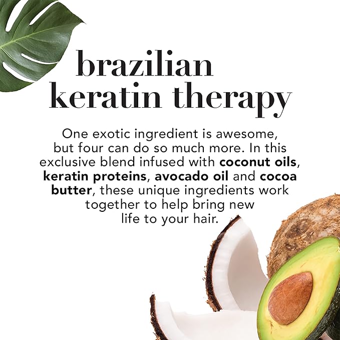 OGX Ever Straightening + Brazilian Keratin Therapy Hair-Smoothing Conditioner with Coconut Oil, Cocoa Butter & Avocado Oil, Paraben-Free, Sulfate-Free Surfactants, 13 Fl Oz (Pack of 2)