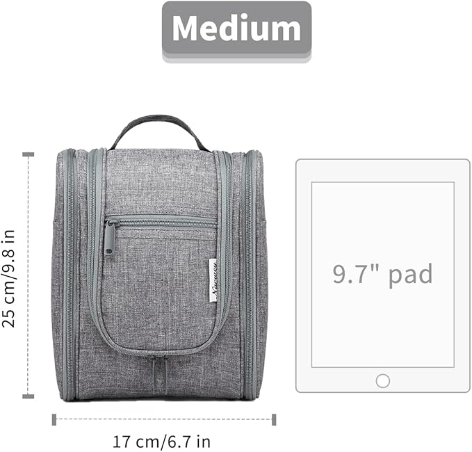 Narwey Small Hanging Travel Toiletry Bag Cosmetic Make up Organizer for Women and Men (Medium, Grey)