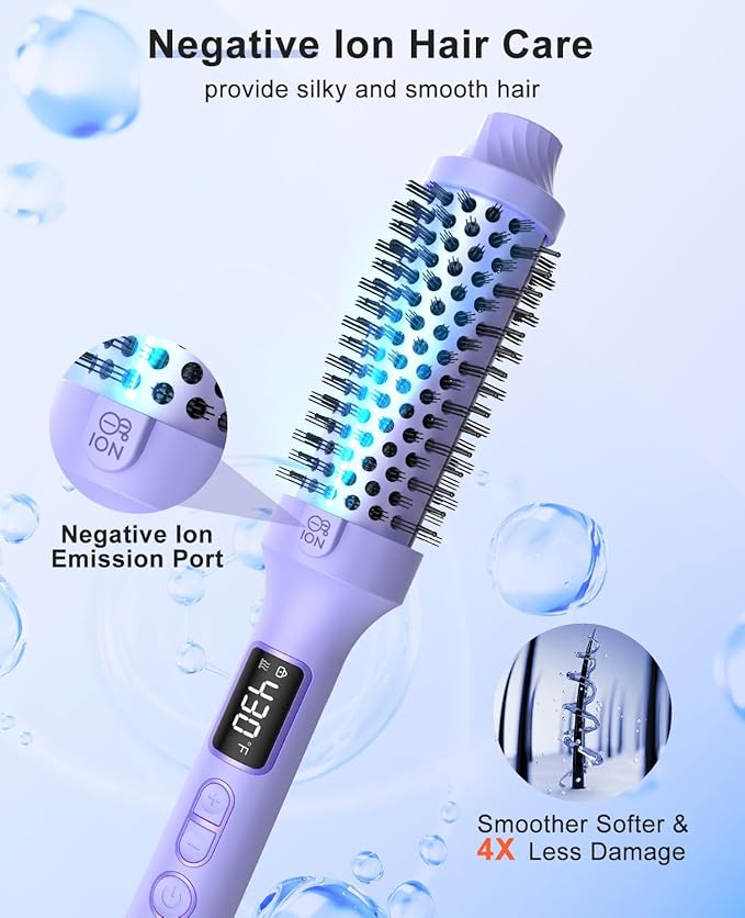 Nimmu 1.5 inch Heated Round Brush - Hot Brush Styler with 10 Temperature Control, Dual Voltage for Travel, Purple