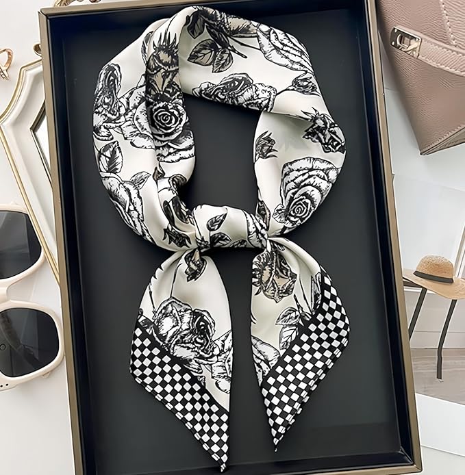 MINIDORA Satin Scarves for Women 27.5 × 27.5 inches Medium Square Elegant Silk Feeling Head Scarf