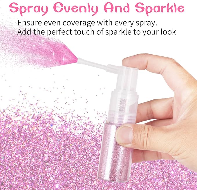 MEICOLY Pink Hair and Body Glitter Spray,Shinny Sparkle Glitter Spray for Clothes,Loose Shimmer Hairspray for Festival Rave Makeup/Stage Performance,Lightweight,25g/0.88OZ