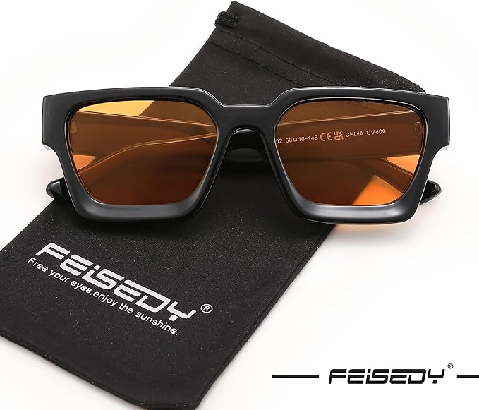 FEISEDY Retro 90s Square Sunglasses for Women Men Trendy Chunky Rectangle Sunglasses UV400 Protection B2385
