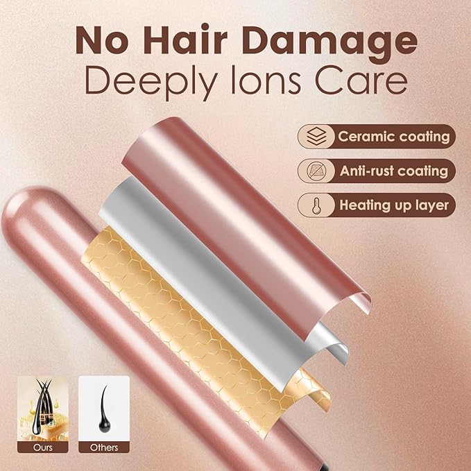 Bo'laiya 5 in 1 Curling Wand Set with Temperature Display, Curling Iron Set with 5 Interchangeable Ceramic Curling Wands, Instant Heat Up, Suitable for All Hair Types (Rose Gold)
