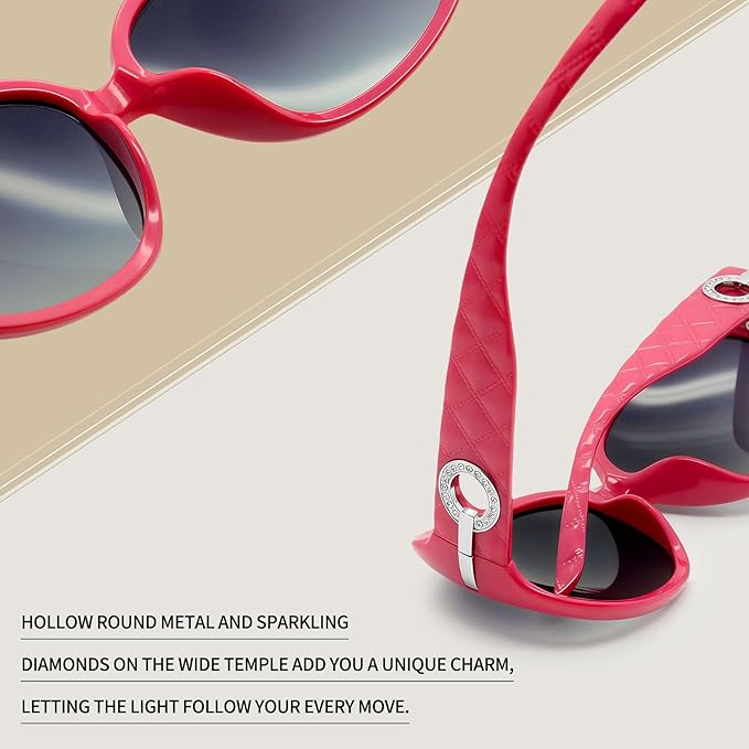 Joopin Big Womens Sunglasses Polarized Trendy Sun Glasses Large Rectangle UV Protection Rhinestone Sunnies