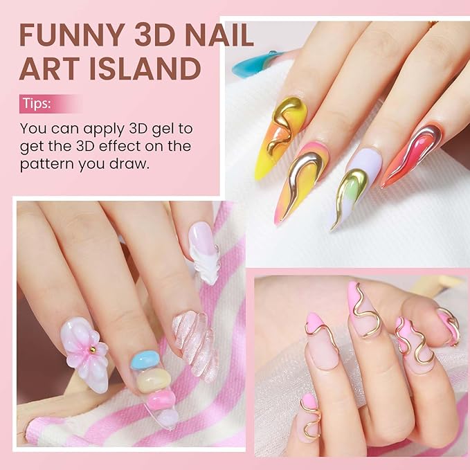 MIZHSE 3D Nail Gel and Chrome Nail Powder Kit, Clear Sculpting Gel for Nail Art Nail Charms 3D Gel Nail Art No Wipe Molding Gel for Nails Decoration Manicure Home DIY