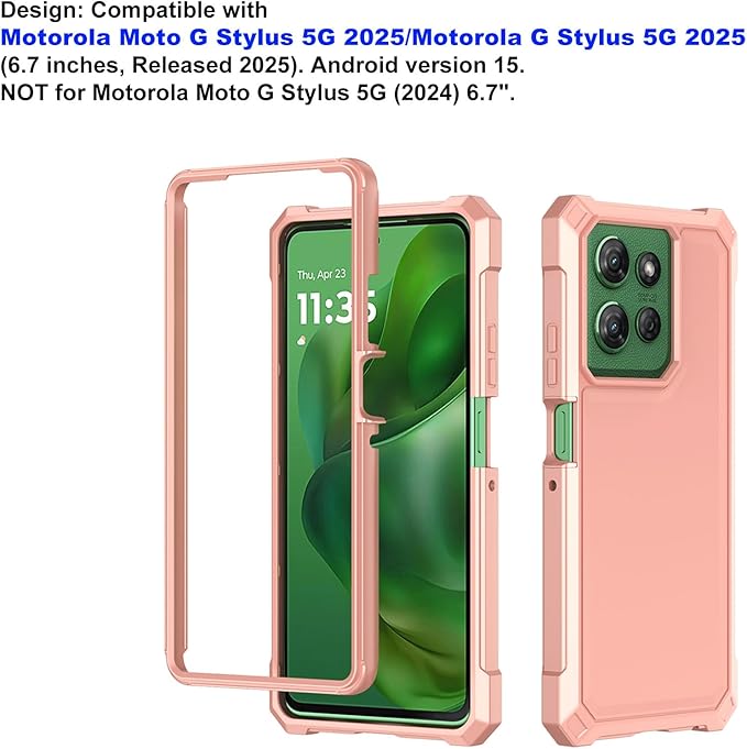 Ailiber for Motorola Moto G Stylus 5G 2025 Case with Screen Protector, Motorola G Stylus 2025 Dual Layer Phone Case, Shockproof Corners TPU Bumper, Slim Silicone, Rugged Cell Cover Cover-Rose Gold