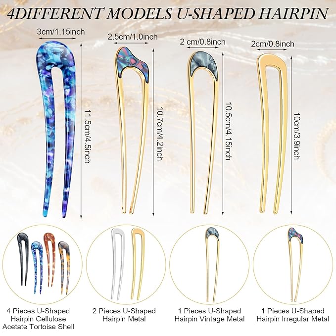 8 Pieces U Shaped Hair Pins French Pins Metal U Vintage Fork Hair Pin for Buns Women Girls Hairstyle Accessories(Classic Patterns)