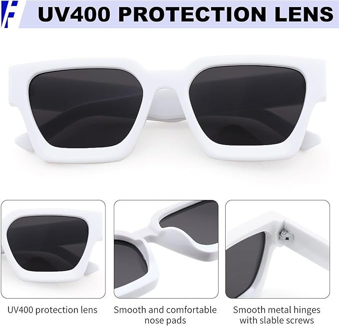 FEISEDY Retro 90s Square Sunglasses for Women Men Trendy Chunky Rectangle Sunglasses UV400 Protection B2385