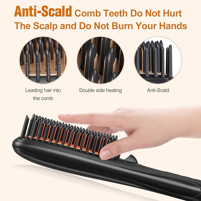 Hair Straightener Brush, Hair Straightener Comb Straightening Brush for Women with 16 Temps, 20s Fast Heating & Anti-Scald