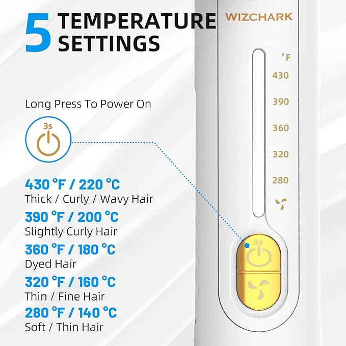 360°Airflow Styler | Wizchark Flat Iron Hair Straightener | Professional Curling Iron with Cooling Air Vents | 2 in 1 Hair Straightener and Curler | Dual Voltage Hair Tools