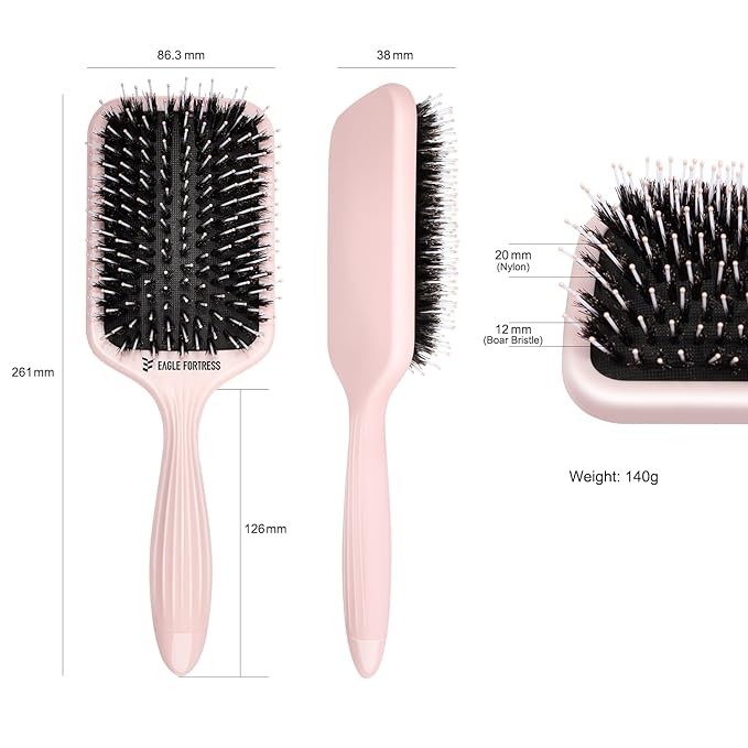 Boar Bristle Paddle Hair Brush for Women, Hairbrush Detangler with Thicker Nylon Pins for Effortless Detangling, Scalp Massage & Reduced Breakage – Suitable for All Hair Types