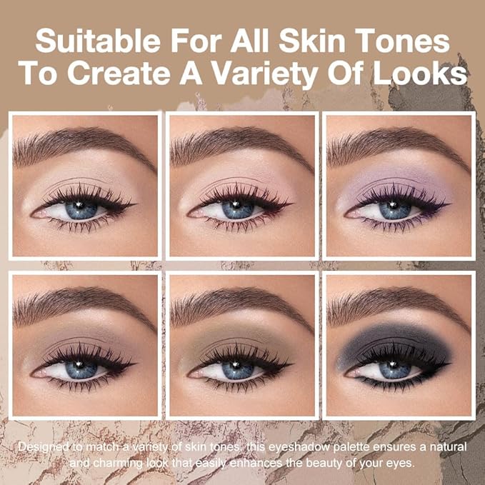 6 Color Eyeshadow Makeup Palette, 6 Light Nude Dark Nude Brown & Purple Dark Brown Black Eyeshadows Palette, Everyday Matte Finish Eye Makeup Looks, Travel Friendly Size, Built-in Mirror 05#