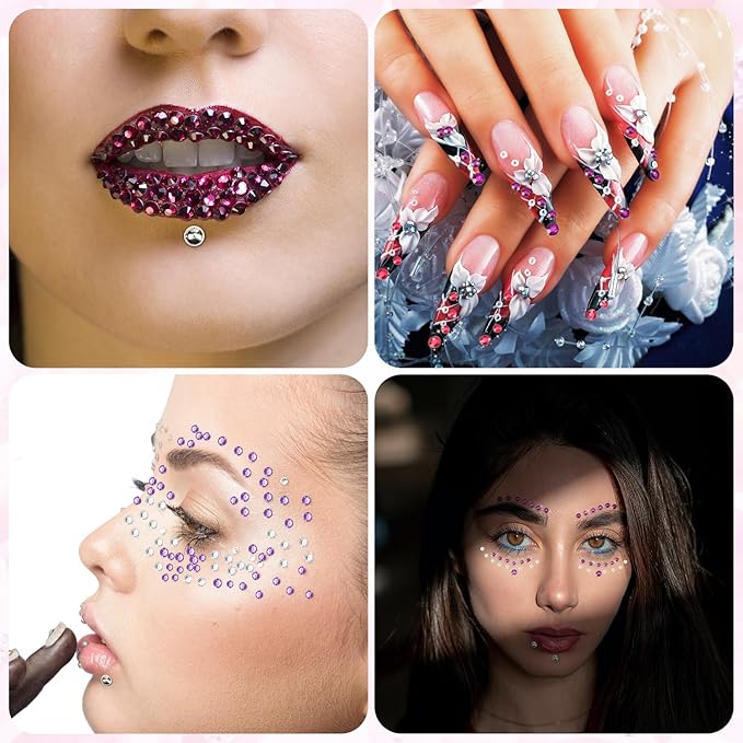 900pcs Acrylic Face Rhinestone Gems Stickers + 165pcs Lip Gem Stickers, Self Adhesive Jewels Diamonds Rave Stickers with Tweezers for Face Hair Eyes Nail Body Makeup DIY Craft Festival Decoration